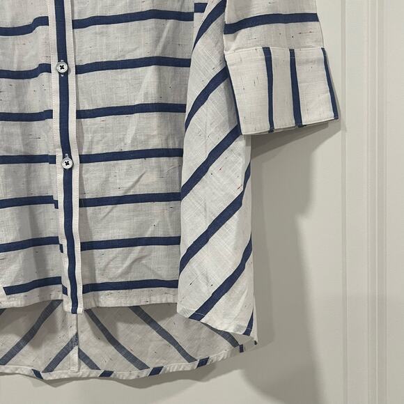 Foxcroft Women's Button Down Cotton Shirt White and Blue Stripes Size 8 - Picture 2 of 10